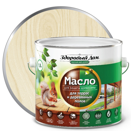 Масло Здоровый дом для террас, лестниц, полов слоновая кость 1,8 л